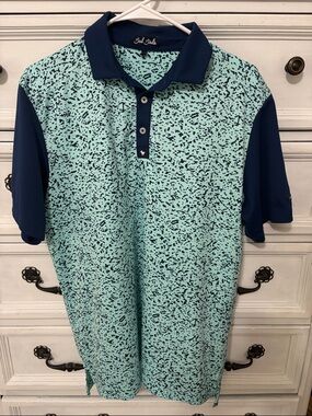 Bad Birdie Mint Green/Teal and Navy Patterned Golf Polo